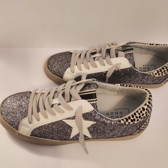 ShuShop Glitter Sneakers Pewter Silver Size 6.5 - Picture 3 of 10